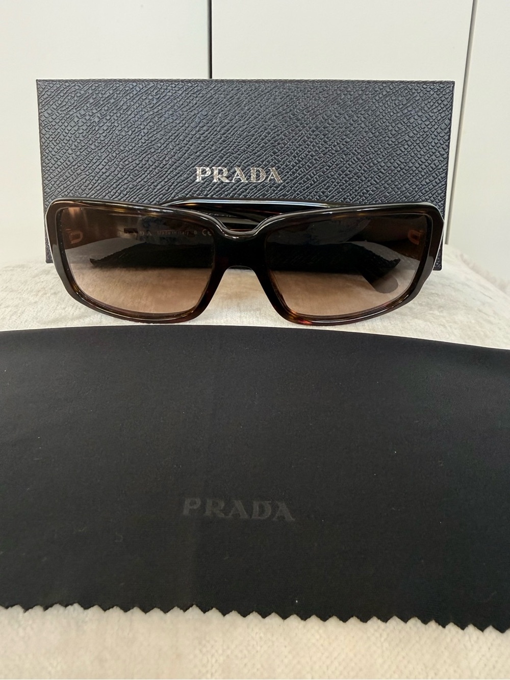 Prada Milano Tortoise Oversized Sunglasses with Box & Cleaning Cloth